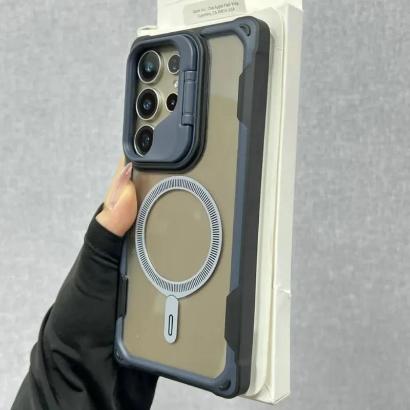 Военная броня для чехла Magsafe для Samsung Galaxy S25 Ultra S24 Plus S25 Edge Беспроводная зарядка Ударопрочный Жесткий Чехол-защитник