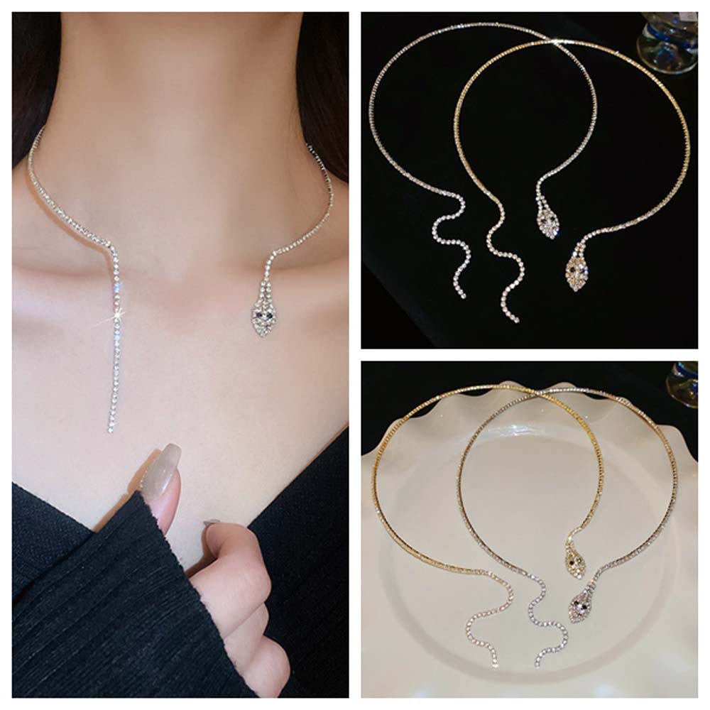 Fashion Jewelry Crystal Snake Necklace Round-shaped Snake Choker Pendant  Party Evening Dress