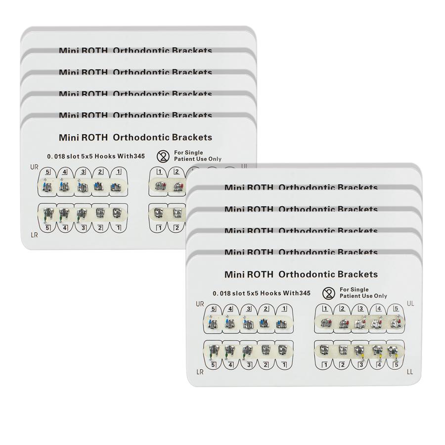 10 упаковок/200 шт. стоматологические ортодонтические металлические брекеты Брекеты Mini Roth.018 345-крючки