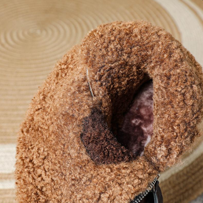 Women Winter Fashion Warm Plush Genuine Leather Women's Boots With Anti Slip Soft Sole Comfortable Side Zipper Short Boots