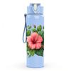 1PC Pink Hibiscus Flower Print 750ml Color Plastic Sports Water Bottle Leakproof Flip Straw Lid Suitable for Sports Office Home Use