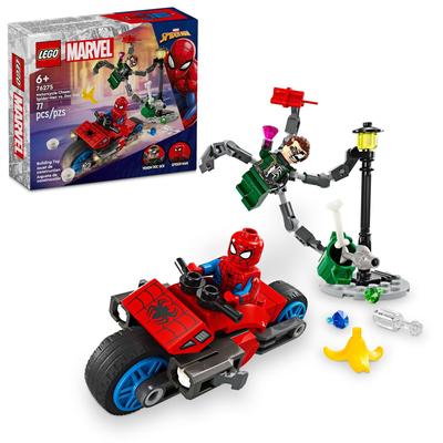 LEGO Конструктор Marvel Bike Doc Ock с шипометом и паутиной 2, подарок для мальчиков и девочек от 6 лет и старше, 76275, погоня за Человеком-пауком против...