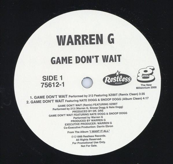 12-дюймовая пластинка WARREN G Game Dont Wait Remix 756121 Restless Record 1999 US Rap HipHopRB Б/у
