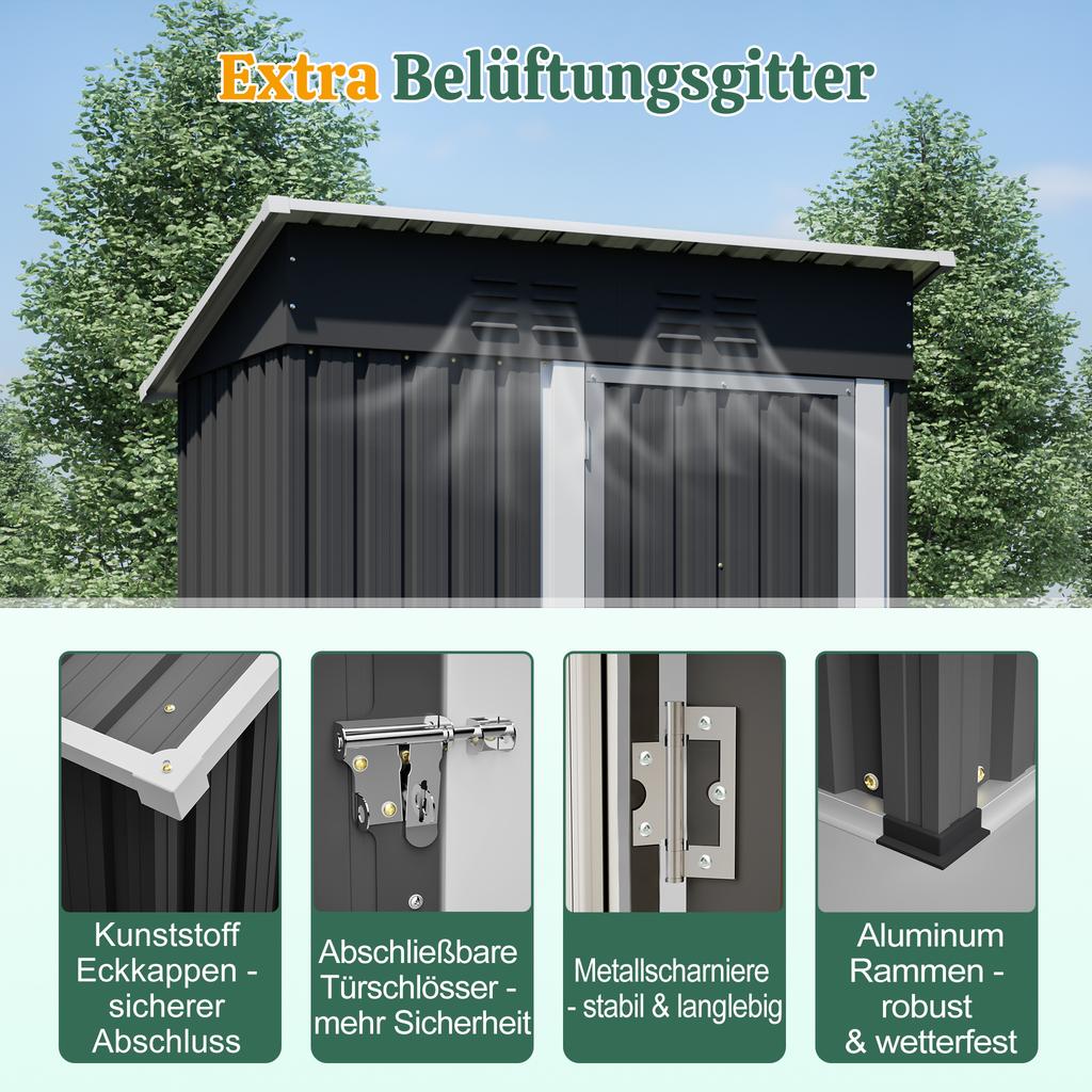 Garden House Flat Roof 152x84x182 cm, Tool Shed with Lockable Metal Door, Without Window, 1.27 m² Storage, Weatherproof Design for Garden Tools, Black