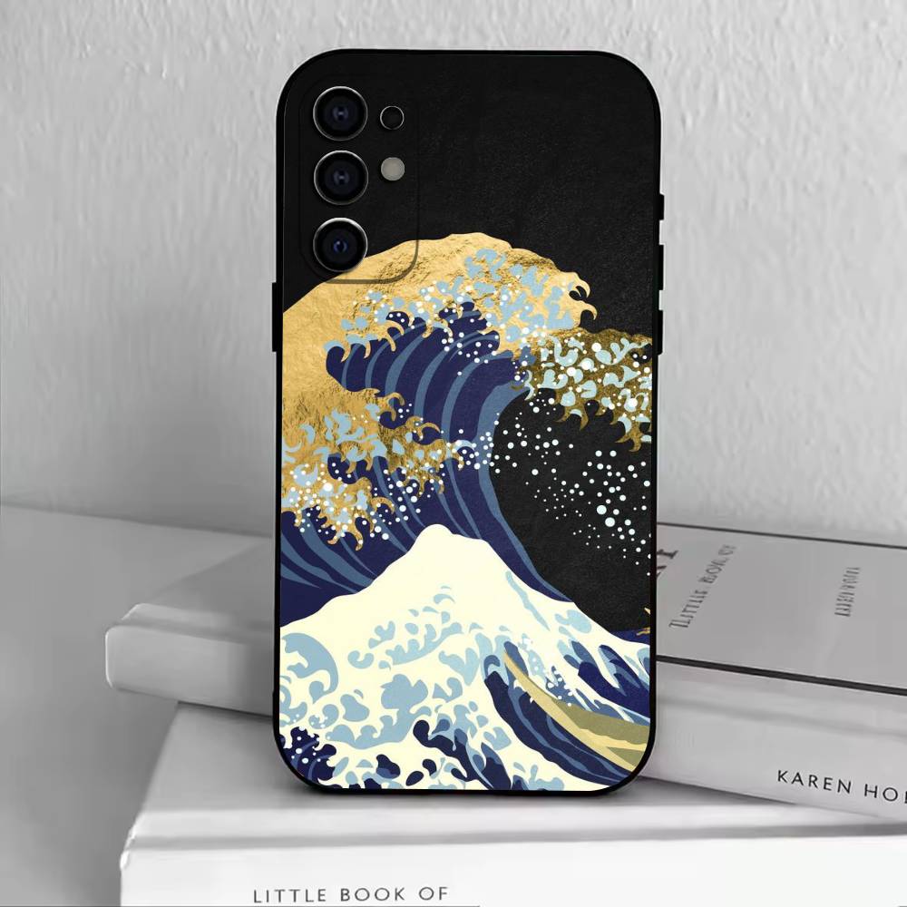 Чехол для телефона U-kiyo-e Морские волны Черный Силиконовый Мягкий Для Samsung S25,S24,S21,S22,S23,S30,Ultra,S20,Plus,Fe,Lite