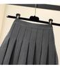 Women's Pleated Midi Skirt: 2024 Slimming High Waist A-Line for Spring & Autumn, Anti-Exposure in Black/Grey