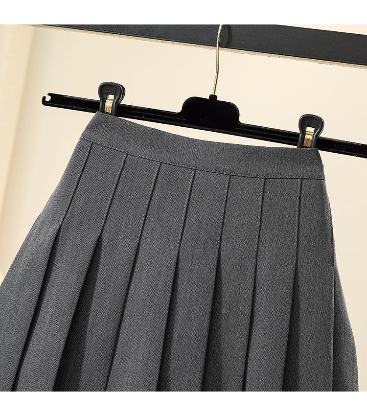 Women's Pleated Midi Skirt: 2024 Slimming High Waist A-Line for Spring & Autumn, Anti-Exposure in Black/Grey