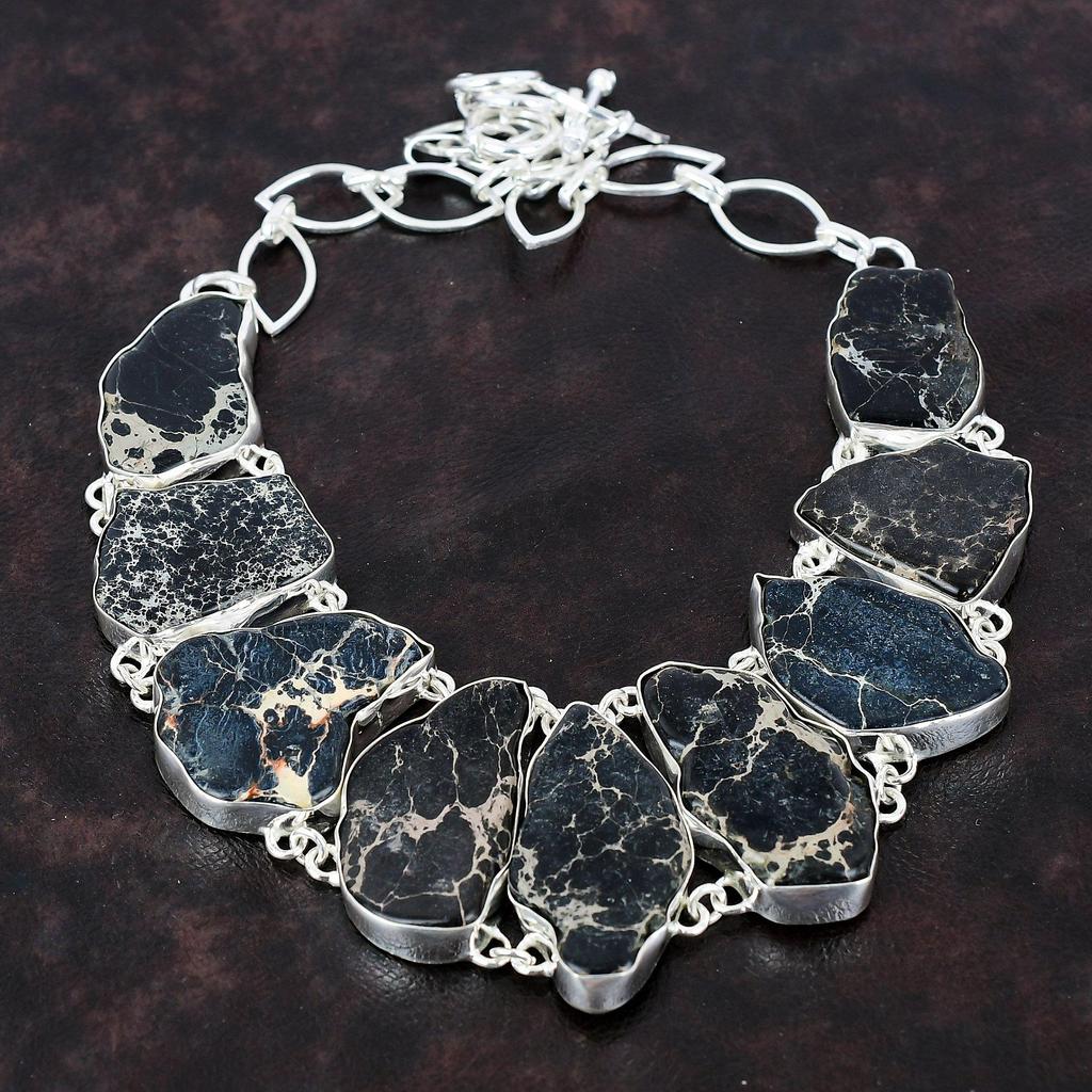 Ожерелье из яшмы из осадков Черного моря, драгоценный камень, ожерелье ручной работы, ожерелье из стерлингового серебра 925 пробы, регулируемое ожерелье-цепочка, серебряные украшения для подарка