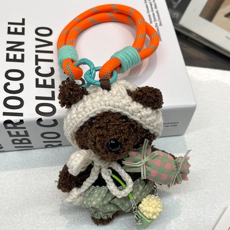 Милая плюшевая сумка ручной работы в виде медведя на ремешке для мобильного телефона с цветной веревкой, брелок для сумки-куклы