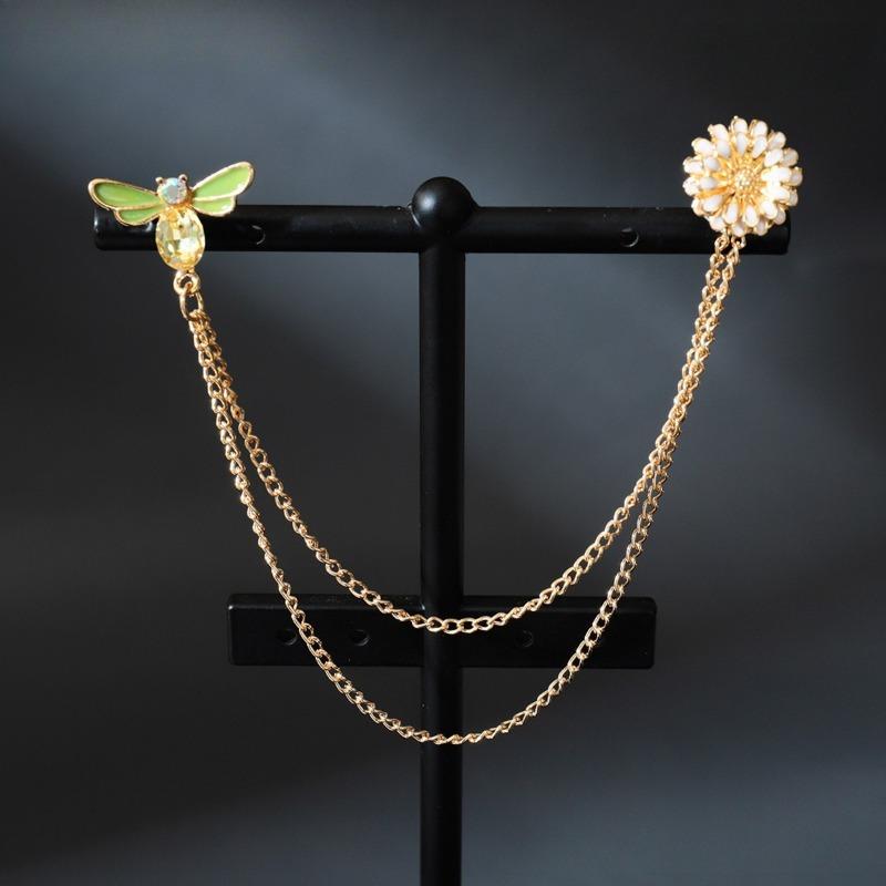 1 шт. Двухслойная металлическая цепочка золотистого тона, брошь в виде креста и звезды, инкрустированная стразами, съемная, модный декор для повседневной носки