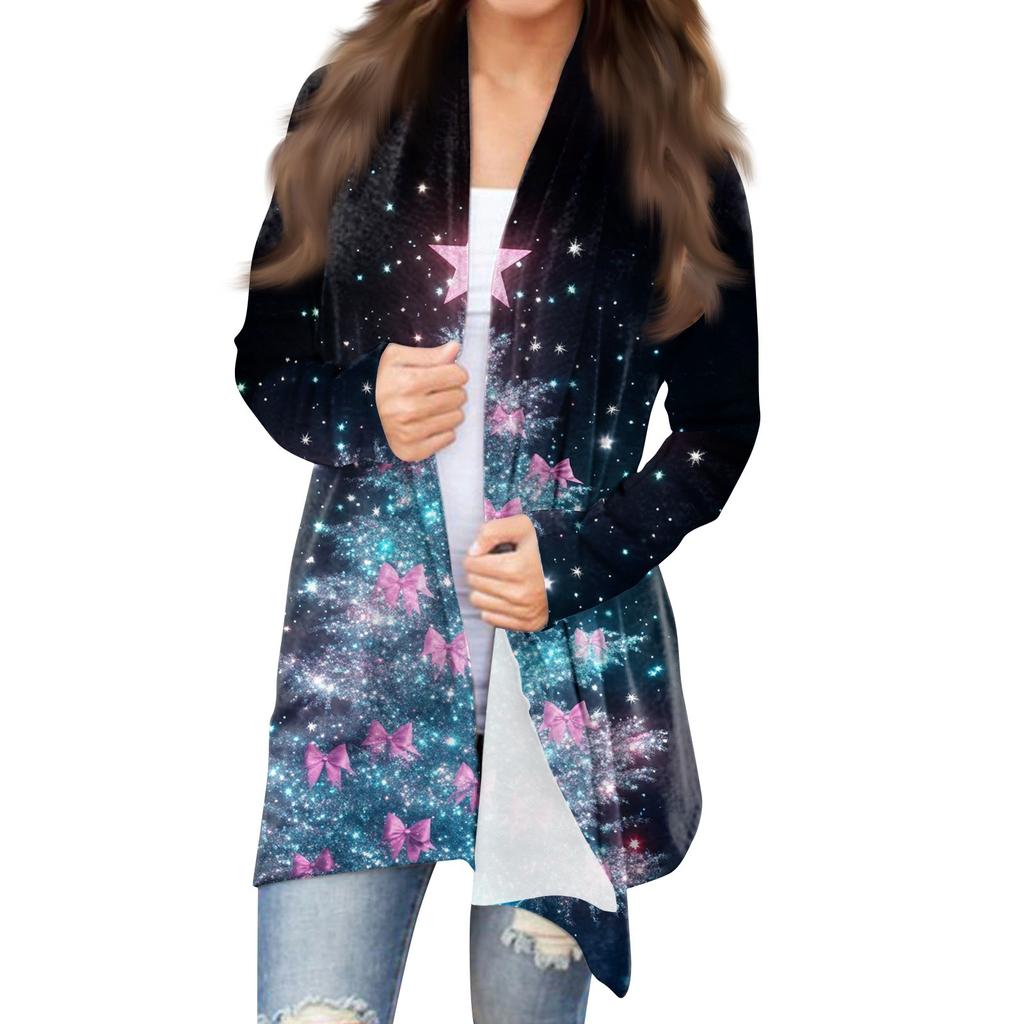 Женская модная рождественская куртка с принтом, повседневный кардиган с длинным рукавом, пальто