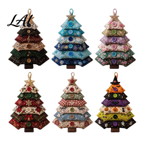 Textile Art Halloween Decor DIY Quilted Fabric Tree Kit Sewing Craft Party Display Ornaments Handmade Christmas Hanging Ornament for Holiday