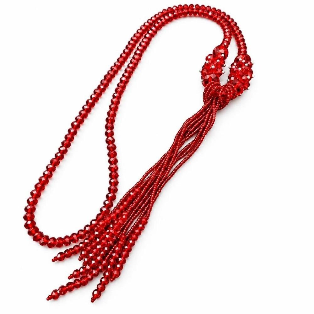 Long Tassel Crystal Beaded Necklace Bling Bling Finish All Glass Crystals Necklace Party Gift