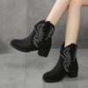 2024 Модная обувь для женщин, женские сапоги без застежек, осенние ботинки с круглым носком, короткие, на толстом каблуке, в стиле вестерн, большого размера