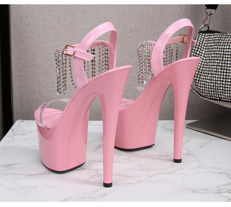 Женские туфли на шпильке. Сексуальные подиумные модные сандалии с бахромой. Серия 181. Каблук 16,5 см. Платформа 7 см LFD.