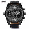 Oulm Men's Watch with Large Dial and Dual Time Zone Fashionable Genuine Leather Quartz Watch