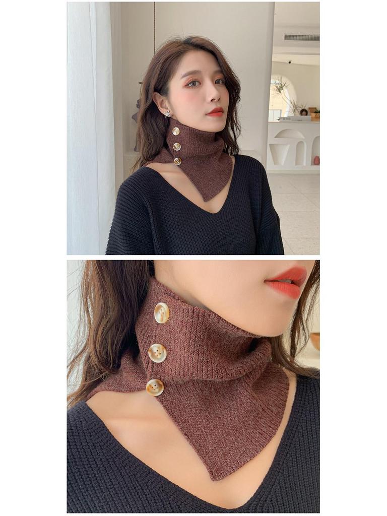Женский вязаный шарф-пуловер с искусственным воротником на пуговицах — универсальный аксессуар для свитера на весну, осень и зиму