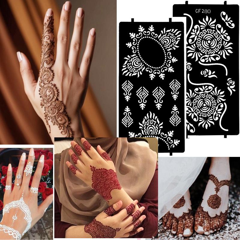 Трафарет для тату с полостями для питомцев, Ближний Восток, Индийская татуировка, Наклейка, Трафарет для боди-арта, Наклейка, Струйная живопись