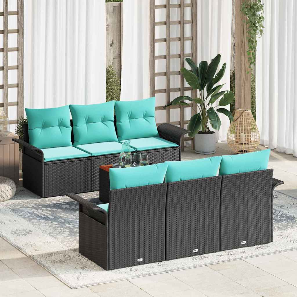 Garden Sofa Set 7 pcs Black and Turquoise Poly Rattan