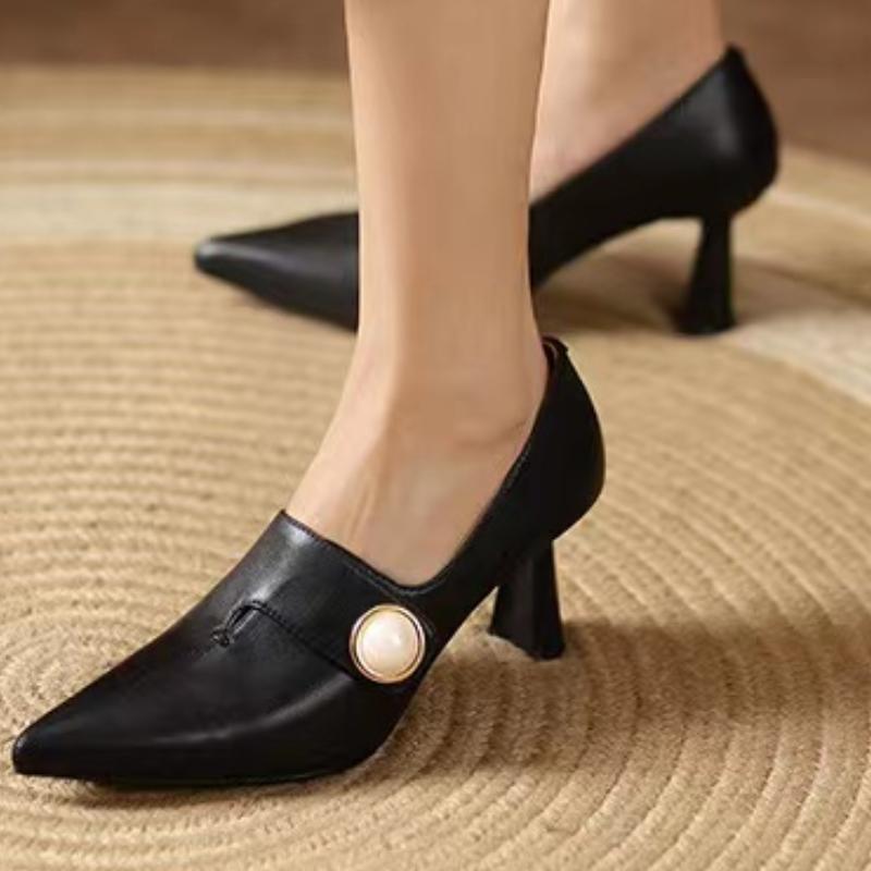 Мода Женская Мода Светло-коричневые Высокого Качества Туфли на Каблуке для Осени и Весны Леди Классический Комфорт Стильные Черные Туфли Женские Каблуки