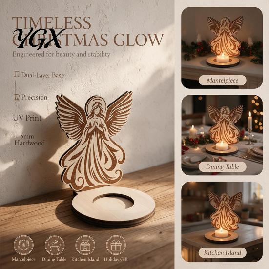 Christmas Atmosphere Supplies Wooden Candle Holder, Praying Angel Tabletop Tealight Stand, Religious Desktop Decorative Crafts Candlestick for Mantel,