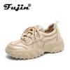 Fujin 5cm Spring Genuine Leather Autumn Ladies Chunky Sneakers Shoes Women Platform Wedge Comfy Skate Loafer Boarding Vulcanize