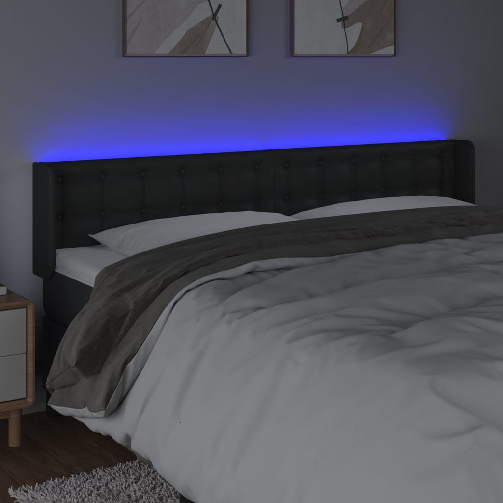 LED Headboard in Black 163 x 16 x 78 88 cm Faux Leather