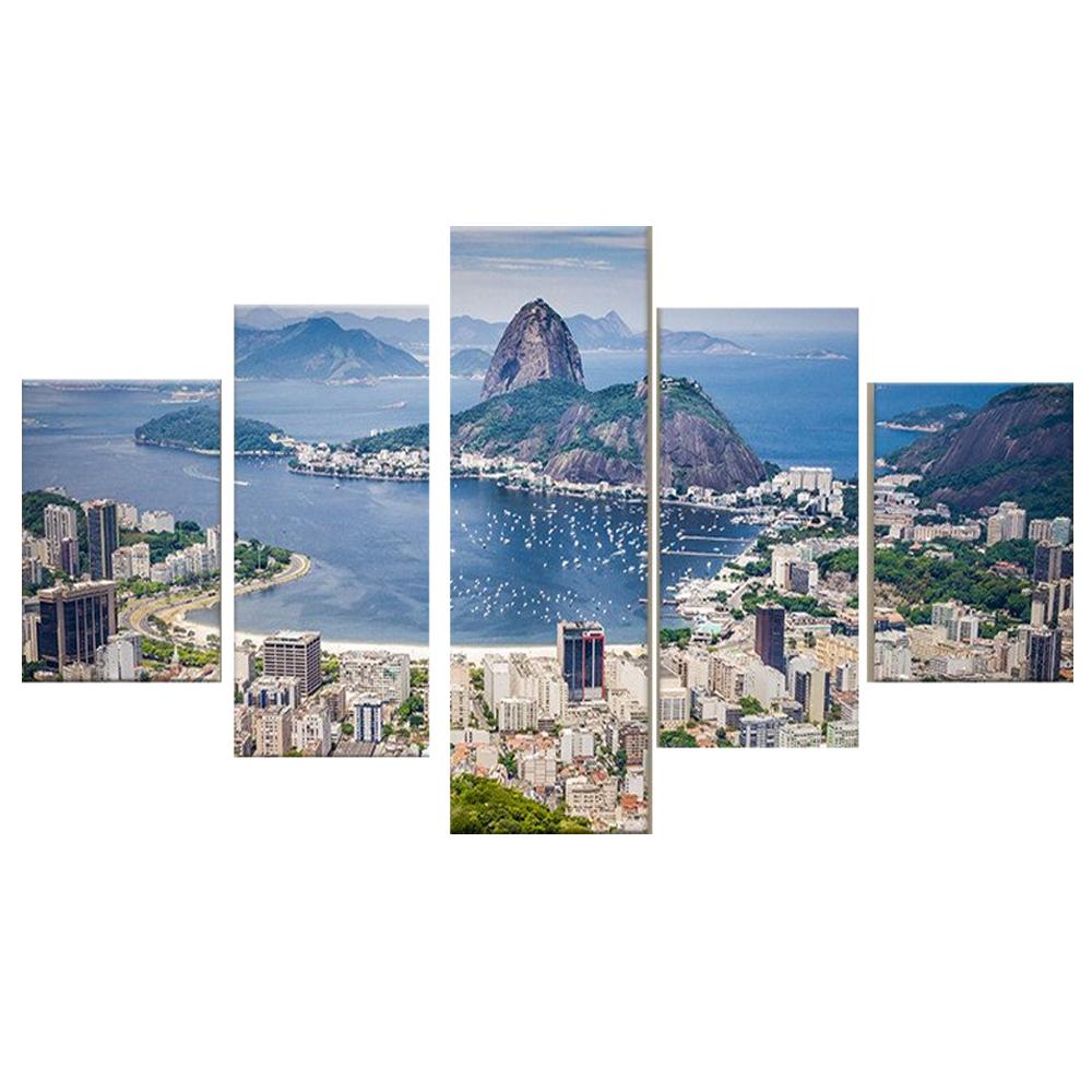 Wall Art Canvas Painting Pictures Printed Poster Brazil Rio De Janeiro 5 Panel Home Decor For Living Room Modern