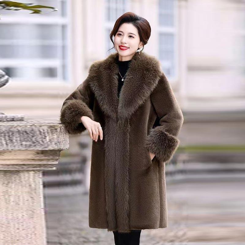 Зимняя новинка 2024 года, искусственный мех европейской норки, бархатное одно пальто с длинным воротником из искусственного меха