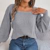 Женский осенне-зимний повседневный однотонный вязаный пуловер с квадратным вырезом и рукавами-фонариками, с квадратным вырезом