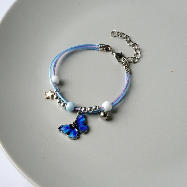 Стильный браслет-анклет из сплава в виде бабочки с бусинами и разноцветным регулируемым плетеным шнурком для женщин и девочек, на день рождения