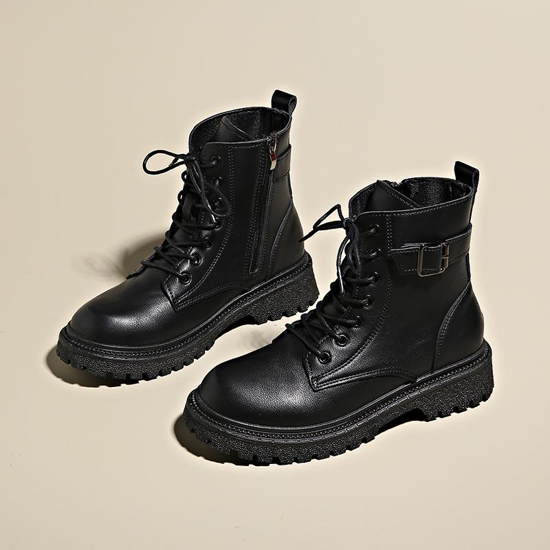 Модные осенне-зимние черные мотоциклетные ботинки женские модные туфли на мягкой подошве женские туфли на платформе с поясом дизайнерские повседневные ботильоны женские