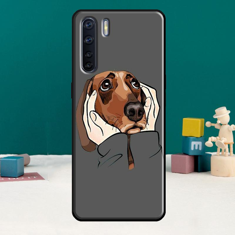 Cartoon Dachshund Sausage Dog Phone Case For Oppo A78 A96 A58 A18 A38 A98 A17 A77 A80 A40 A60 A16 A76 A74 A94 A54 A15 A57S