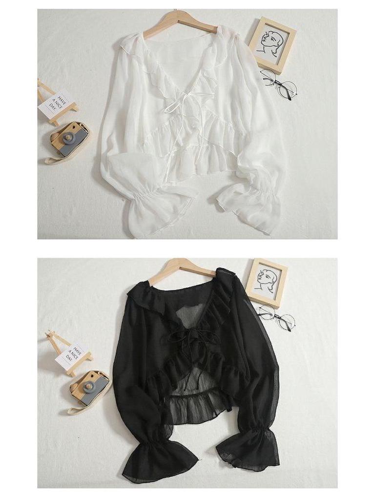 Women's Sun Protection Ruffle Tie Cardigan - Versatile Short Shawl for Summer 2024