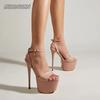 Fashion Sexy Black Platform Open Toe 17cm Super Thin High Heels Sandals for Women Patent Leather Buckle Strap Stripper Party Pumps Shoe