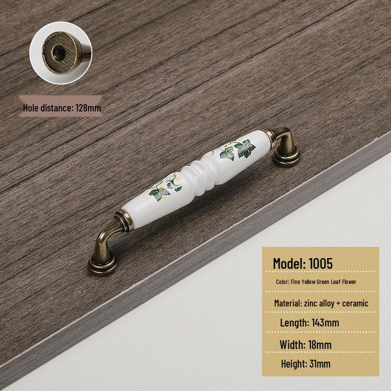Античная коричневая, красная и зеленая керамическая ручка для ящика шкафа в стиле кантри с листом
