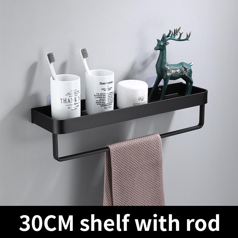 Полка для ванной комнаты Полка для душа Алюминиевая черная Угловая полка для ванной комнаты Настенная черная кухонная полка для хранения с наклейкой