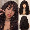 Афро-женский длинный курчавый вьющийся парик с вьющейся челкой, синтетическое волокно, женская повседневная одежда, натуральный черный парик до плеч