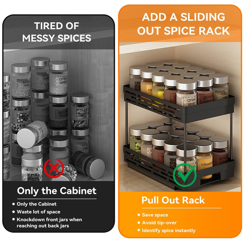 WORTHBUY 2 Tier Seasoning Bottle Sliding Storage Rack Cabinet Multipurpose Drawer Organizer Shelf Plastic Kitchenware Spice Rack