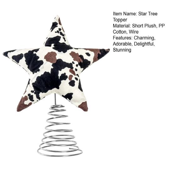Soft Fabric Star Tree Topper Plush Star Christmas Treetop Ornament with Milk Cow Pattern for Farmhouse Holiday Home Decor