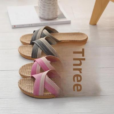 Весенне-летние льняные тапочки с нескользящей подошвой: Женский домашний комфорт, Впитывающая пот толстая подошва, Повседневный крутой дизайн
