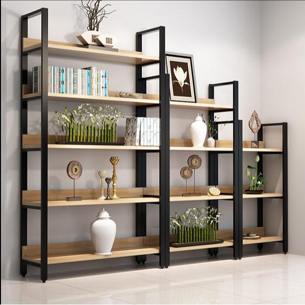 Современная многоярусная стойка для хранения из стали и дерева для демонстрации в гостиной