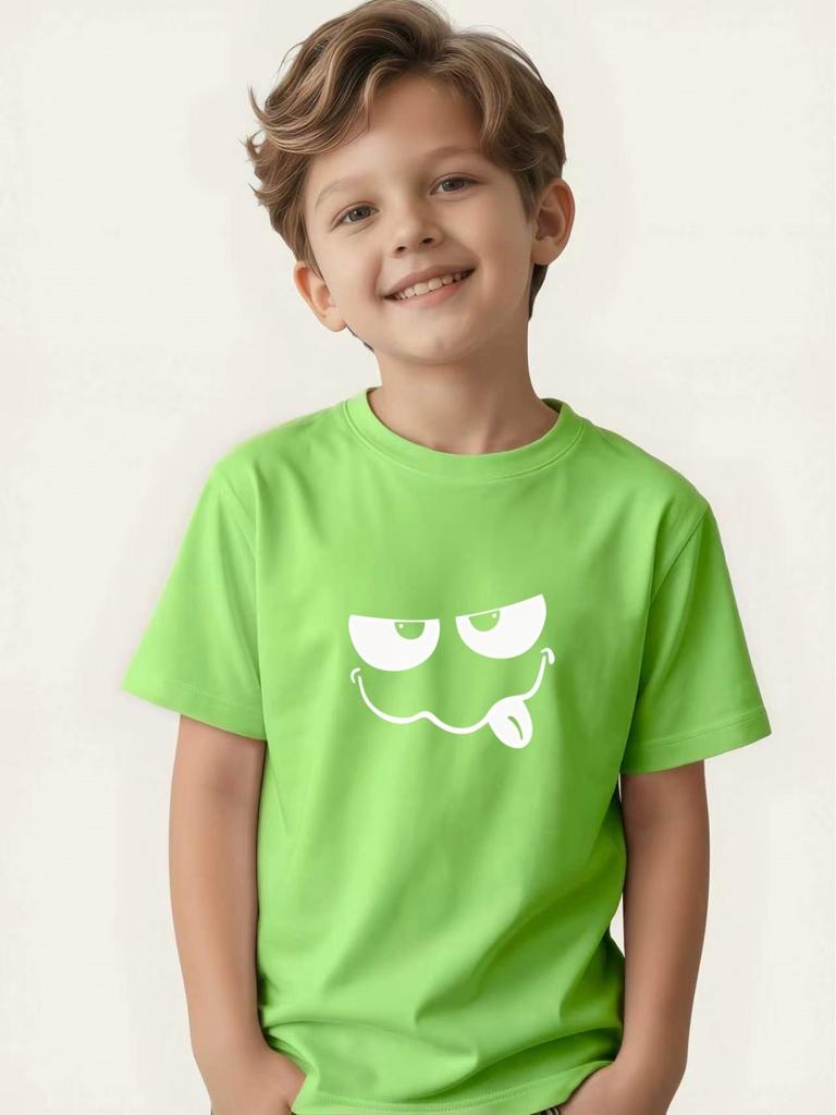 Children's funny tongue-out short-sleeved boy's summer round-neck T-shirt