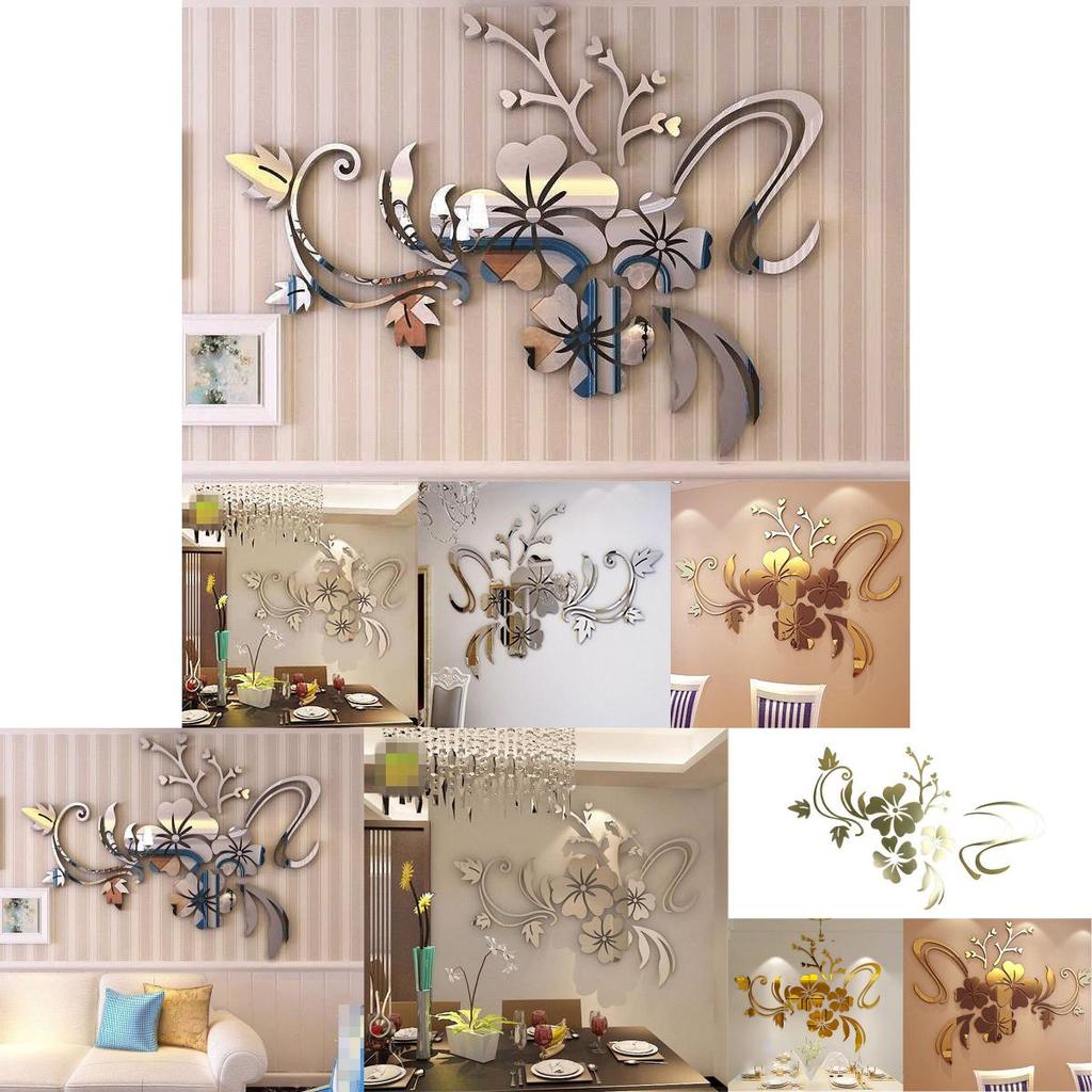 Exquisite Removable 3d Mirror Flower Art Wall Sticker For Stunning Home Decoration