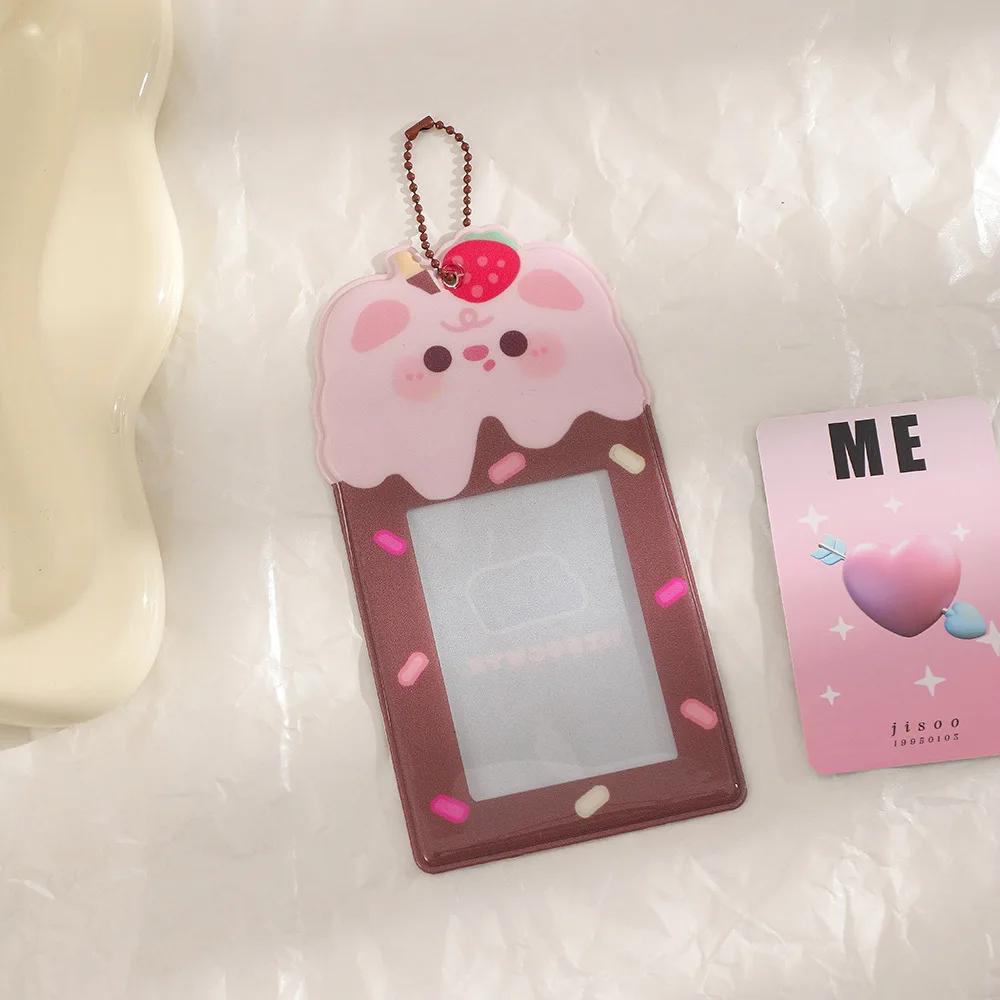 1Pc  Cute Cartoon Ice Cream Animal PVC Card Holder Kpop Star 3 Inch Photo Card Display Sleeve Kawaii Girl Id Card Case