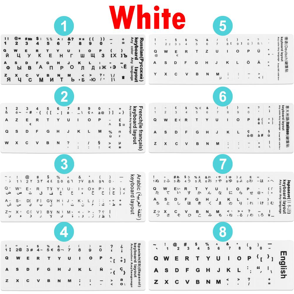 Нескользящие наклейки на клавиатуру с английским, арабским, испанским алфавитом и русскими буквами