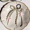 Women Girls Keychains Rings Holders Pearls Silk Ribbon Sweet Y2K Bag Pendants Creative