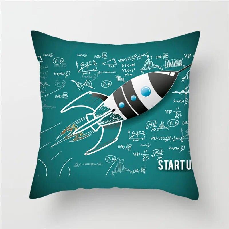 Cartoon Astronaut Rocket Spaceship Sofa Home Bedroom Decoration Pillowcase Kids Room  Space Theme Cushion Cover