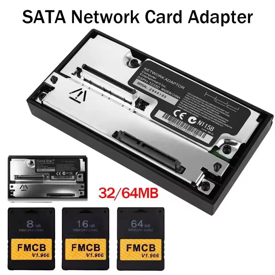 Сетевая карта-адаптер с интерфейсом SATA для игровой консоли PS2 Fat, жесткий диск SATA для Playstation 2, SATA-разъем с картой памяти Free McBoot