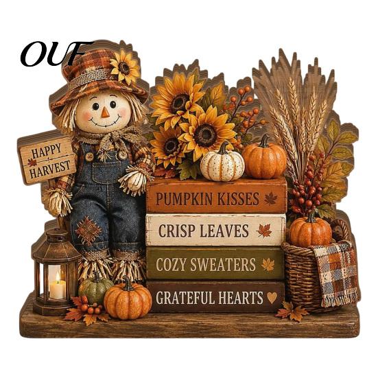Rustic Wooden Craft Decorations Autumn Figurine for Thanksgiving And Halloween Decor, Retro Fall Reading Character Ornaments Unique Souvenirs